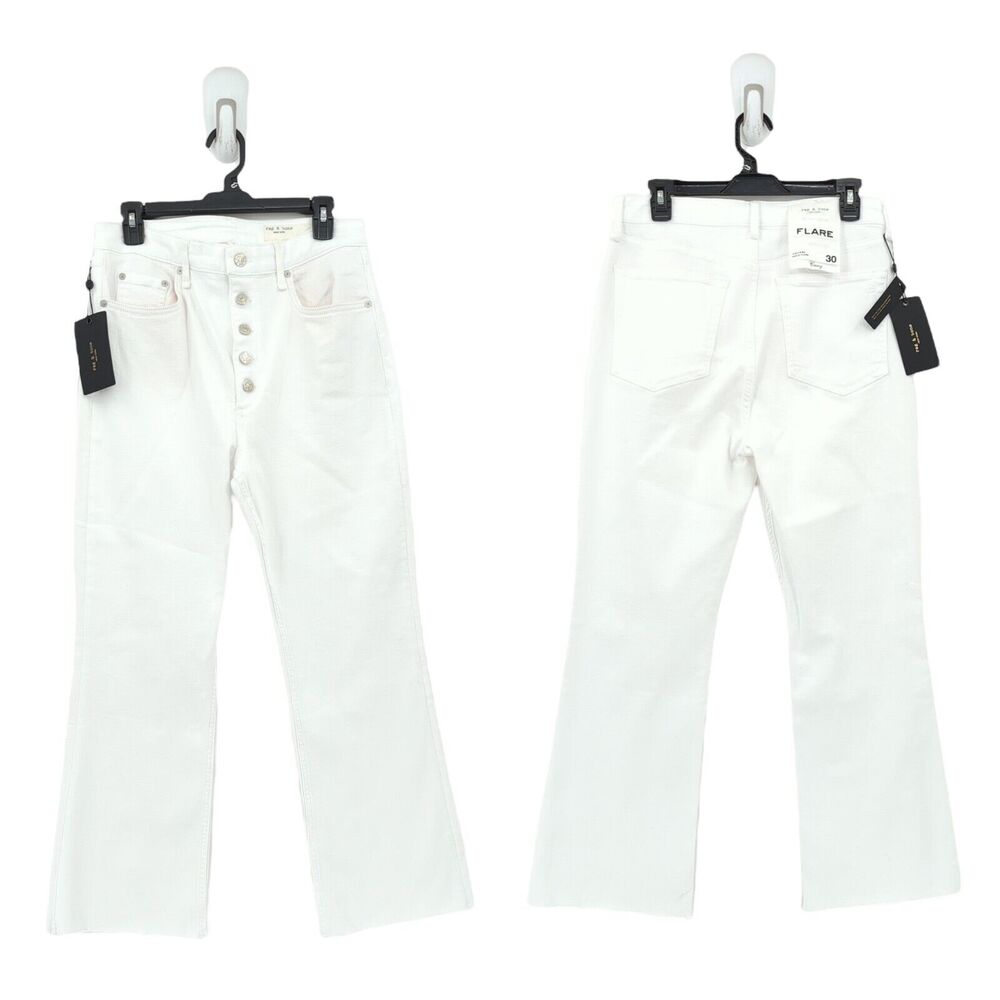 Rag & Bone Women 30 Casey Jeans Optic White High Rise Ankle Flare Denim NEW